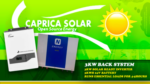 3kw Solar Inverter with build in solar charger, AC charger and change over. Lithium Battery 2.5kwh/3kwh 24v Wall mount Battery. Materials and installation not included. System can be upgraded to run with solar panels. Click here for Solar bundle.Click here for Solar bundle.